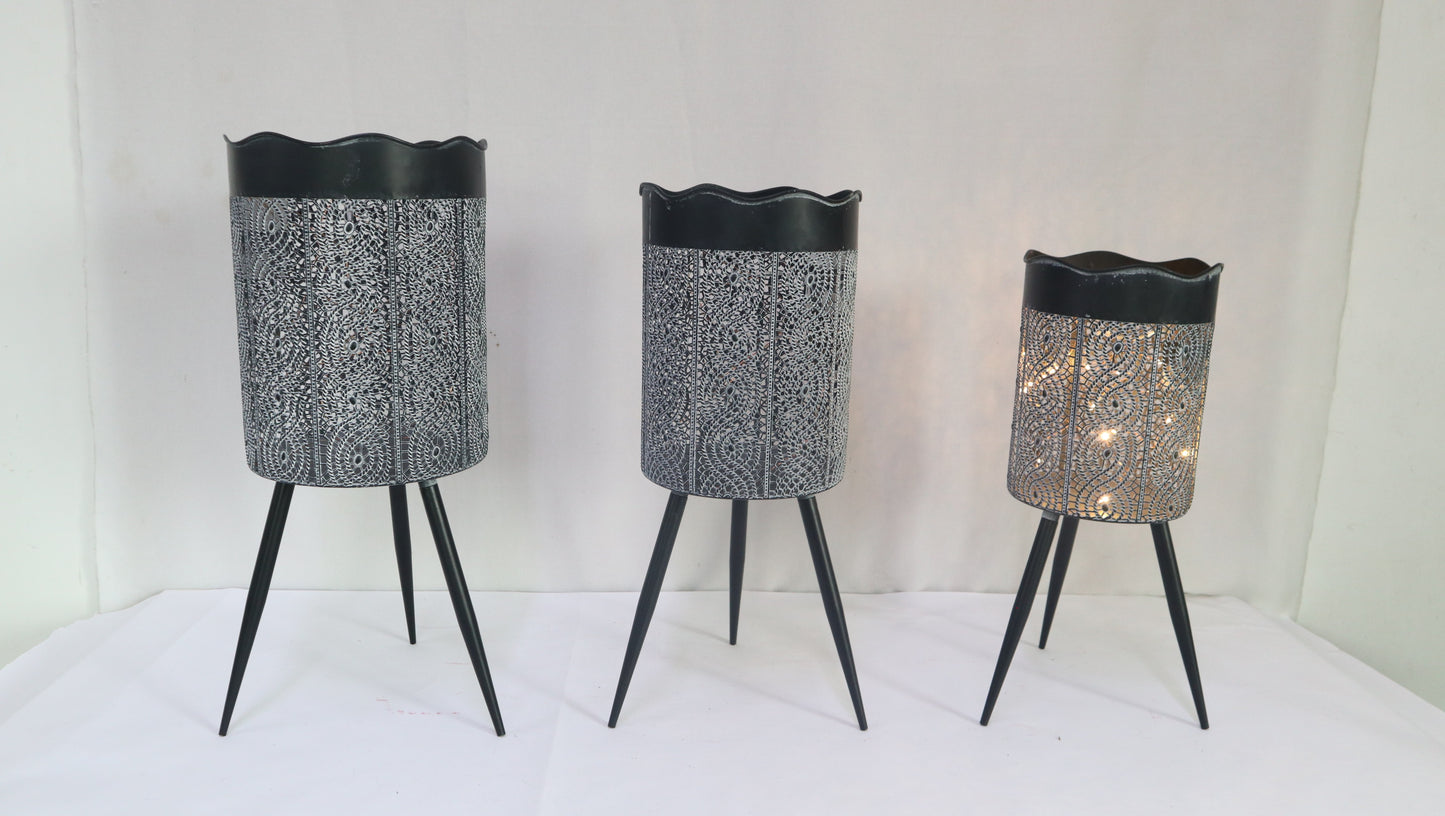 Metal Lantern Gift Basket Holidays Outdoor Indoor w/Stand