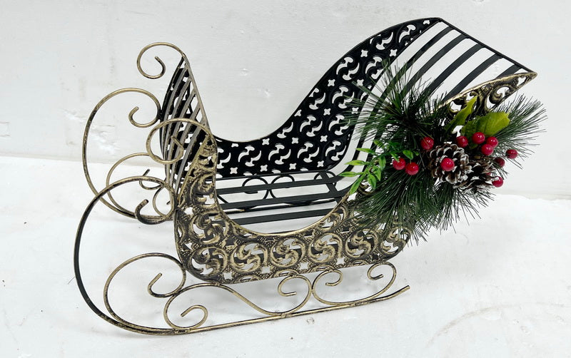 Metal Sleigh Holiday Gift Basket Container Christmas Decorations