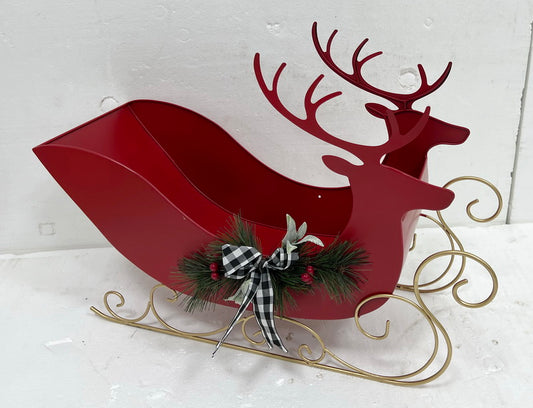 Metal Sleigh Holiday Gift Basket Container Christmas Deer
