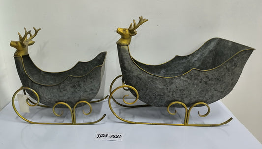 Metal Sleigh Holiday Gift Basket Container Christmas Deer