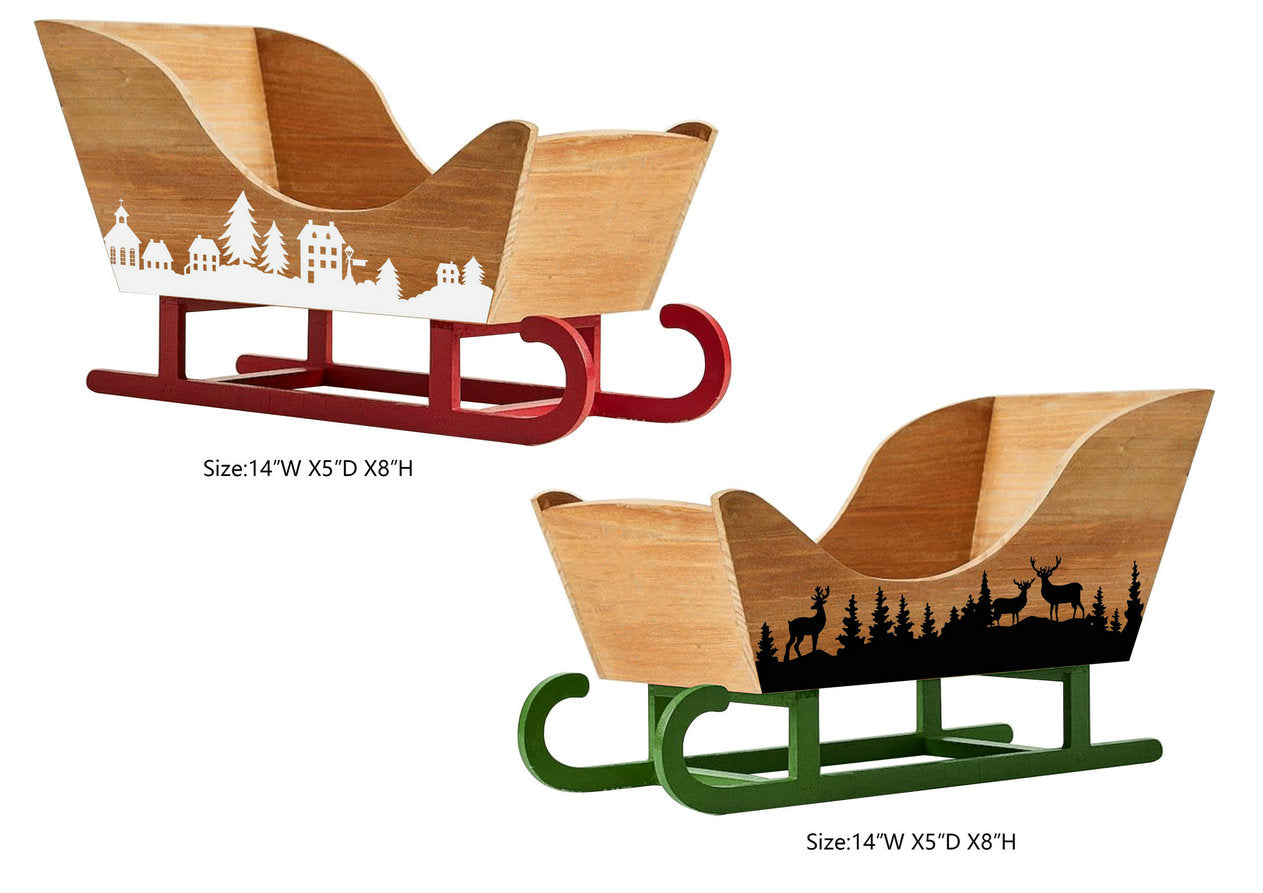 Wooden Sleigh Gift Basket Holiday Christmas Giftware