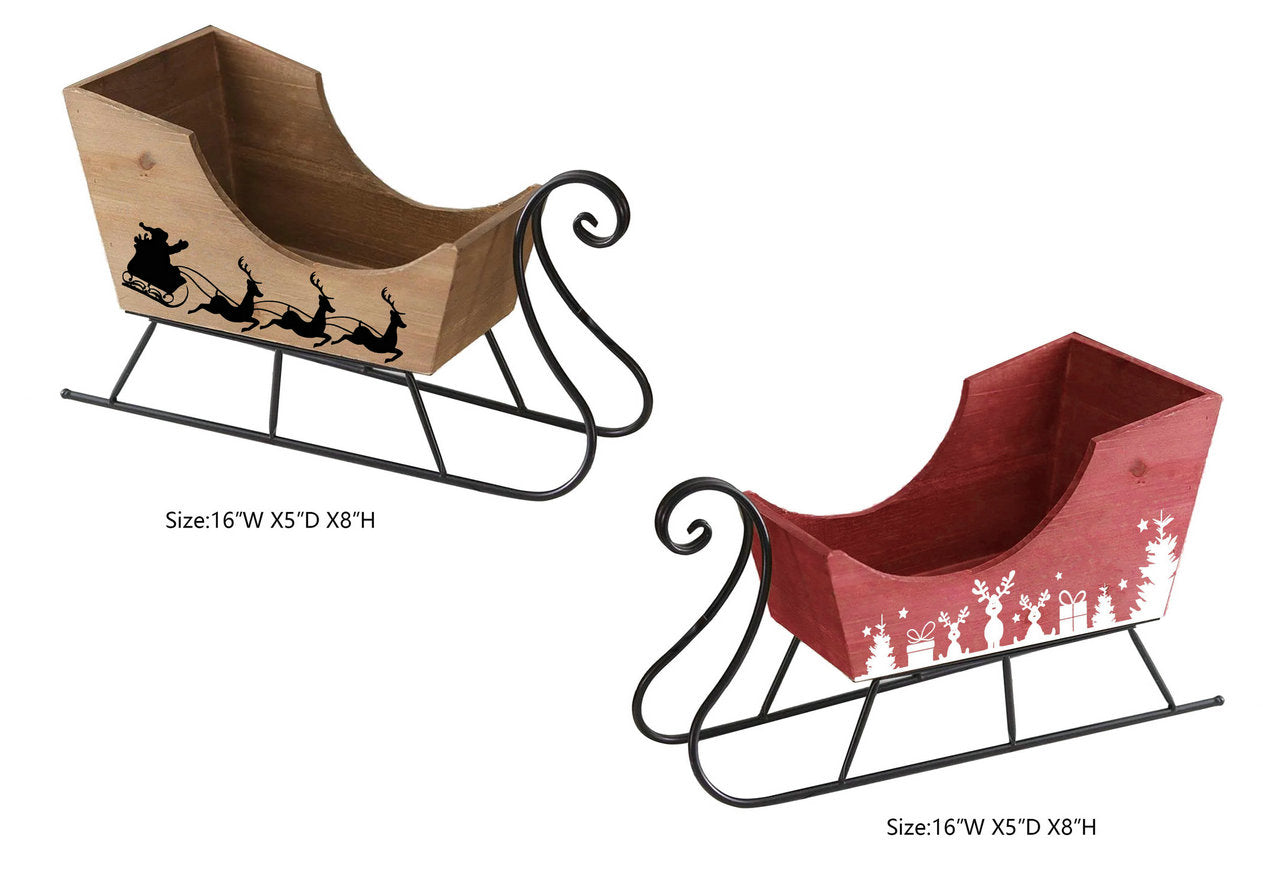 Wooden Sleigh Gift Basket Holiday Christmas Giftware