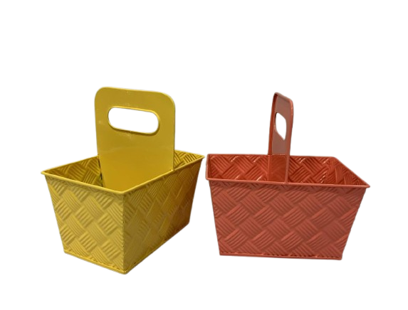 Rect Metal Basket Planter Holiday Garden Flower Indoor Outdoor Storage w/Handle